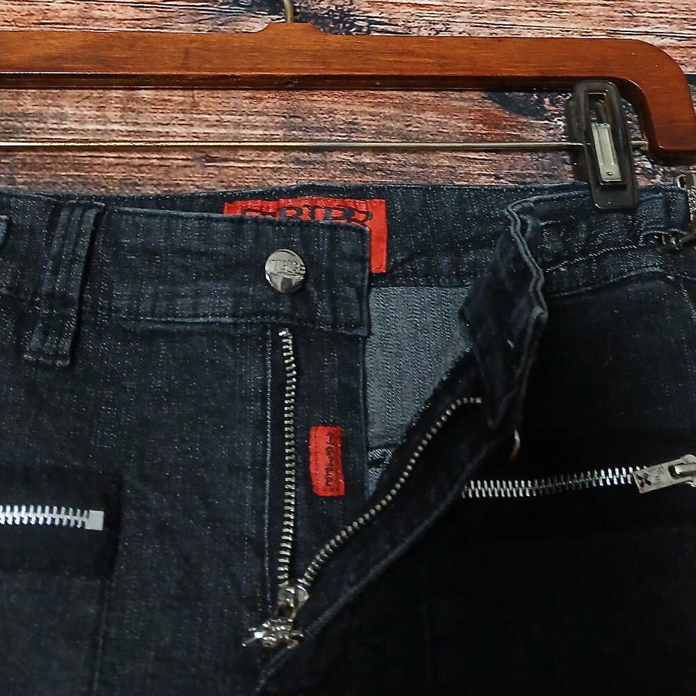 TRIPP NYC Daang Goodman Jeans 25 Night Rider Black Denim Zipper Buckle Stretch - Picture 7 of 10